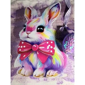 Easter Bunny Purple Cute Canvas Tote Custom Design Embellish OOAK Basket Bag NEW